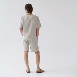 Melange Farbe Leinen Fern-Pyjama-Set für Männer  von der Rückseite 2