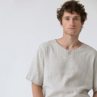 Melange Farbe Leinen Fern-Pyjama-Set für Männer Top 3