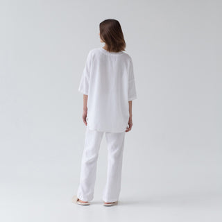 Optical White Farbe Leinen Primrose-Loungewear-Set für Damend von der Rückseite 3
