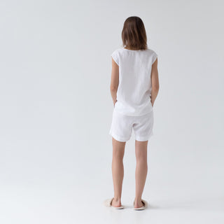 Optical White Farbe Leinen Verbena-Pyjama-Set von der Rückseite 2