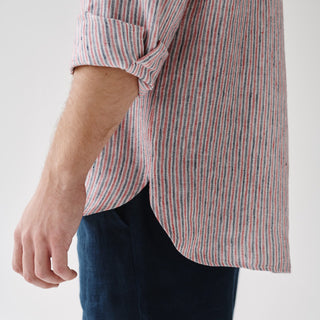 Leinen-hemd Larch, Red Blue Stripe 3