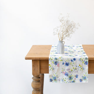Leinen-Tischläufer, White Flowers 
