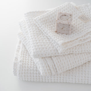 Waffelpiqué-Handtuch aus Leinen White 2 