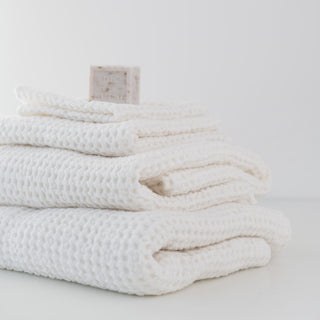 Waffelpiqué-Handtuch aus Leinen White 3 3